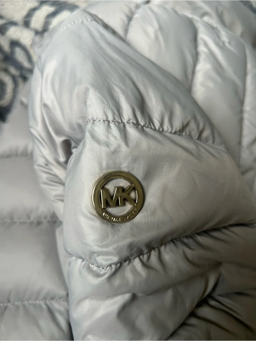 Michael Kors Taupe Chevron Quilted Puffer Jacket